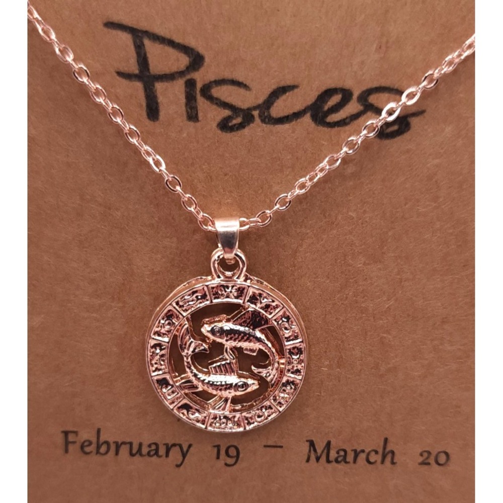 Pisces Zodiac Necklace Rose Gold 18in - Picture 2 of 3